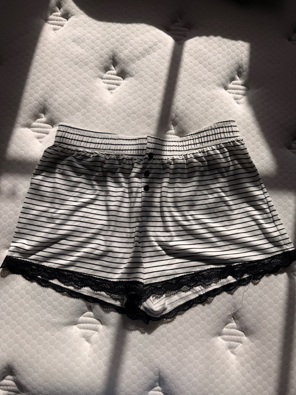 Striped Lace-Trim Sleep Shorts - Black/White